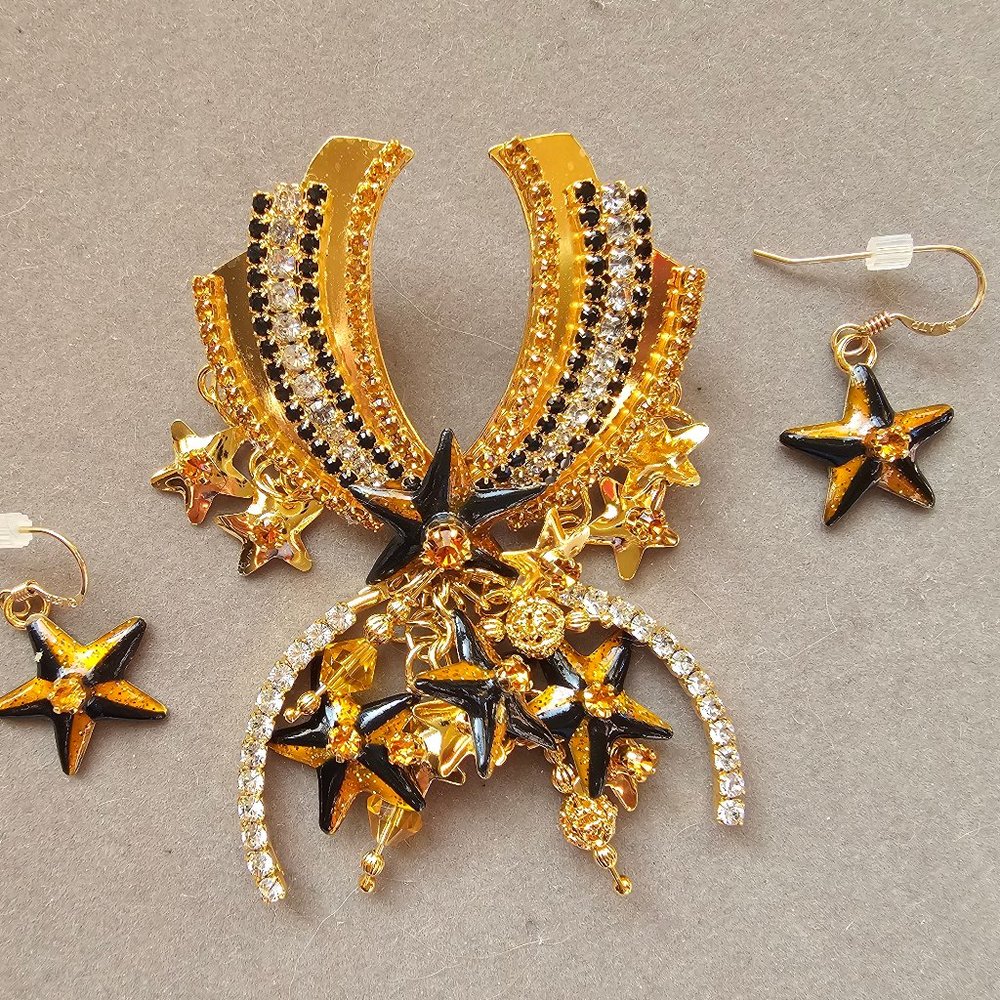 LUNCH AT THE RITZ STARRY PIN/EARRINGS 3-PIECE SET